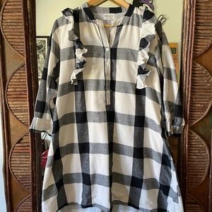 Black + White Plaid Flannel Dress